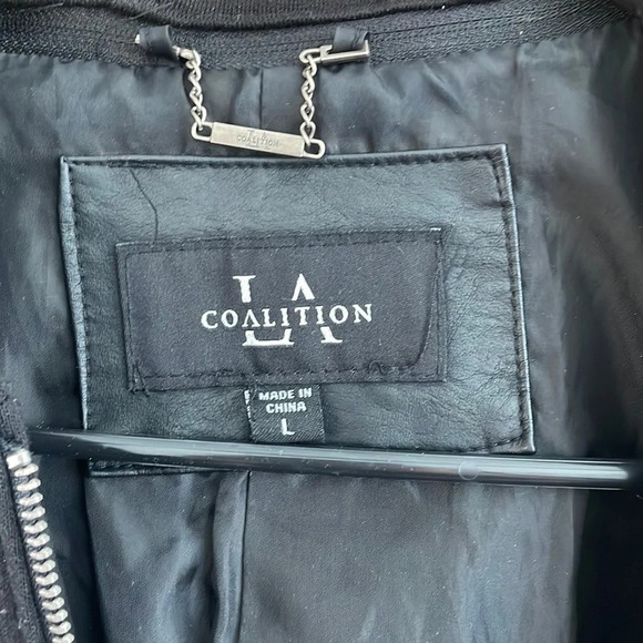Black Leather Coat with Sweatshirt L - Picture 3 of 6